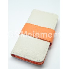 Чехол-книжка iPhone 5/5S органайзер кожзам (вбок) бело-оранжевый 