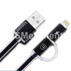 USB датакабель 2 in 1 для Apple 8 pin/micro USB Remax Aurora (1.0 m) c подсветкой, чёрный Copy