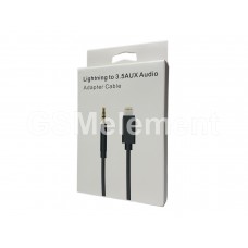 Аудио-кабель Jack 3.5 mm - Lightning 8 pin, AUX, круглый, силикон, (1.0 m), чёрный
