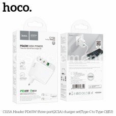 СЗУ Hoco C115A, Header (1*USB QC 3.0 + 2*Type-C (USB-C) PD65W), белый