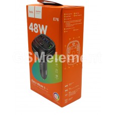 FM-модулятор Hoco E76, Pole (Bluetooth/ 1*USB-A 3.1A/ 1*USB-C PD45W/ USB/ microSD/ дисплей/ 7 цветов подсветки), чёрный