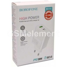 СЗУ Borofone BA75A, Powerful dual port (1*USB QC 3.0 + PD30W), белый