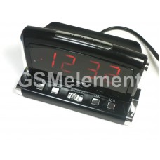 Часы настольные VST-718-1, будильник, питание от сети, чёрный с красной подсветкой