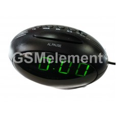 Часы настольные VST-711-4, будильник, питание от сети, чёрный с ярко-зелёной подсветкой